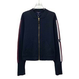 CW0713 Louis Vuitton Womens Wool Zip-Up Cardigan With Striped Sleeves & Embroide